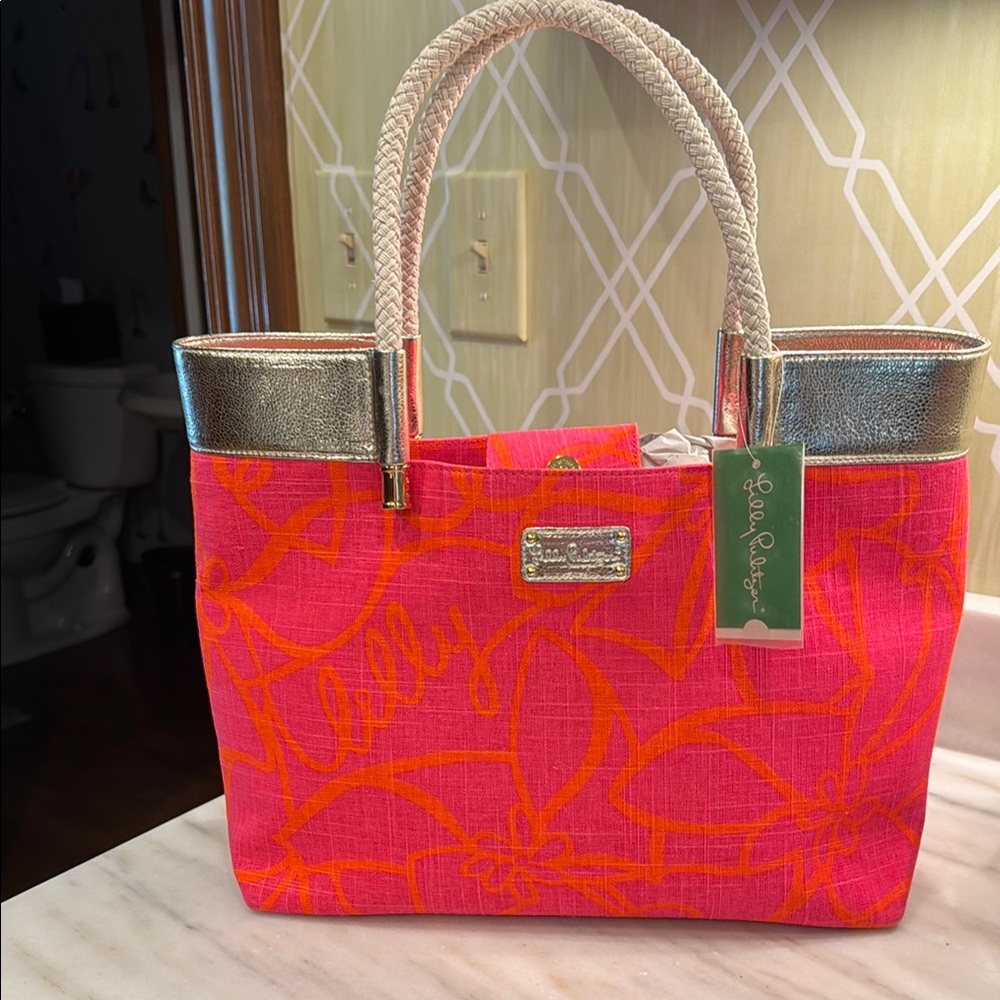 Lilly Pulitzer Pink and Gold Structured Tote